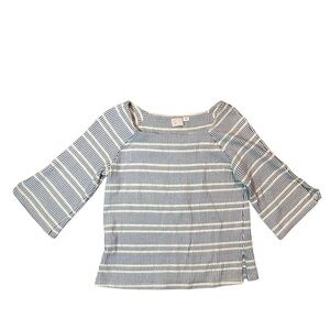 POSTAGE STAMP Antique White Striped Boat Neck Quarter Sleeve